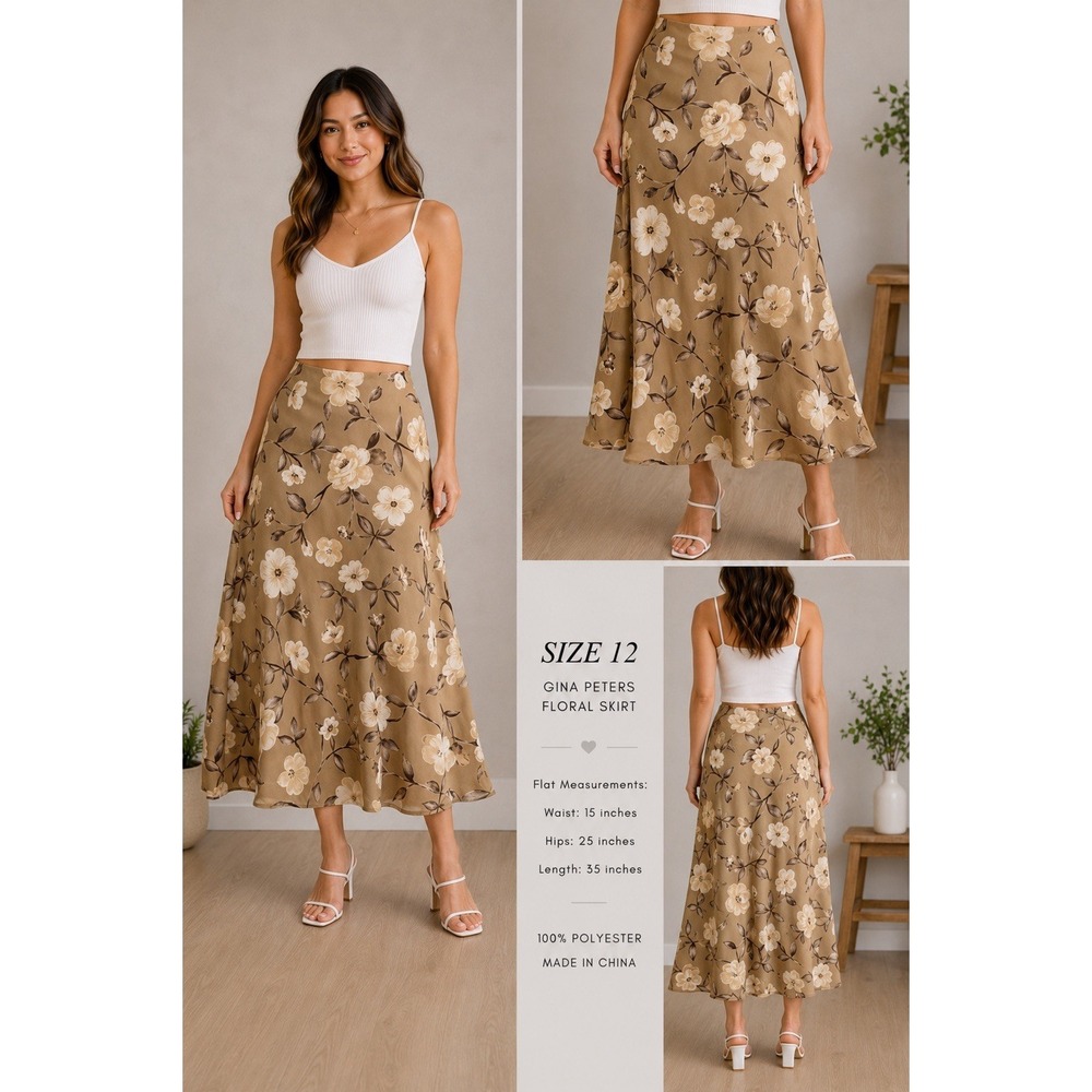 Gina Peters 90s Vtg Beige Cream Floral Midi Maxi Slip Skirt Size 12 Cottagecore